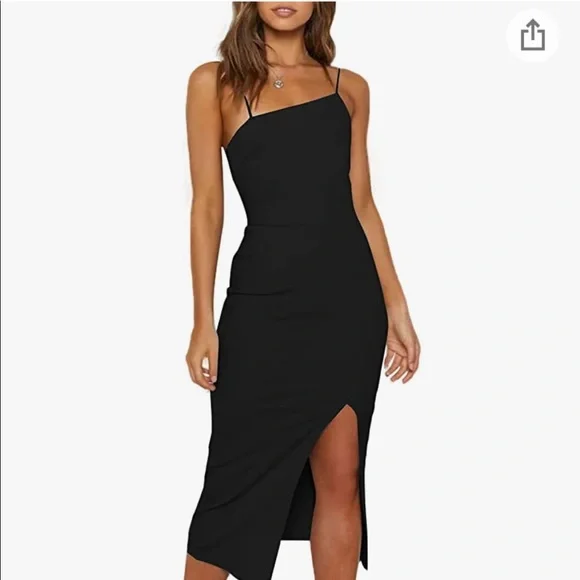 Dresses | Yaner Womens Spaghetti Straps Split Hem Sleeveless Zipper Bodycon  Midi Dress | Poshmark